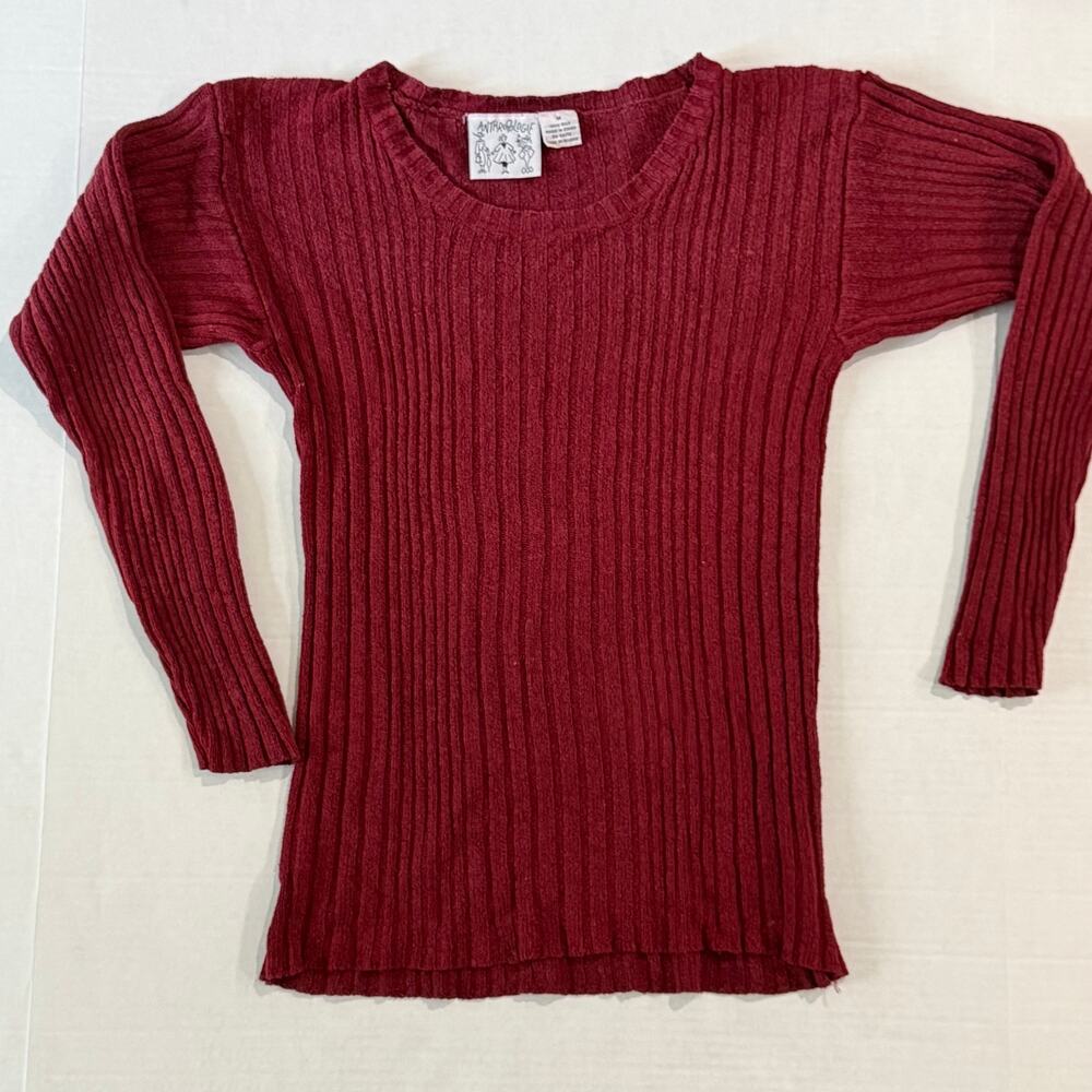 Anthropologie 100% Silk Ribbed Maroon Sweater Top Size M Long Sleeve Womens